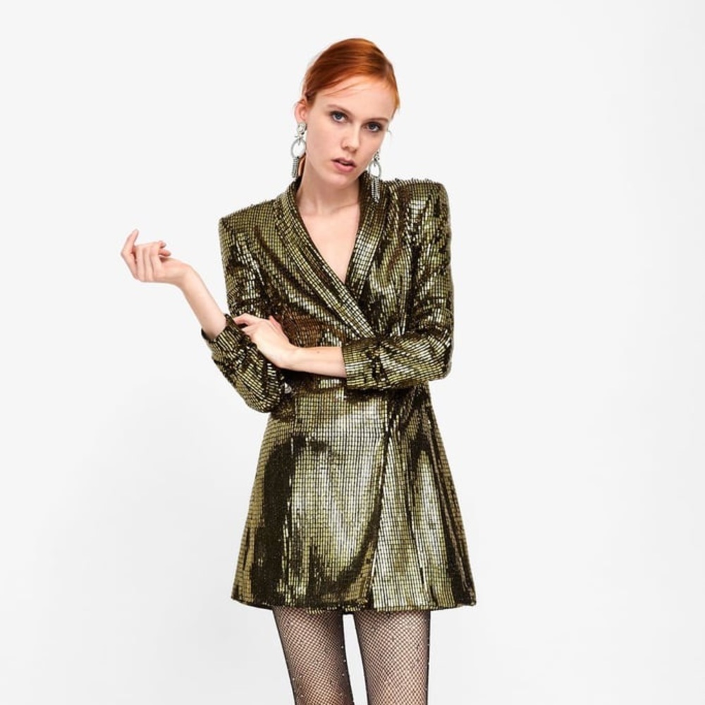 Zara Metallic Blazer Dress (Black and Gold)